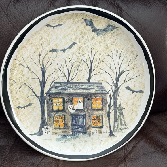 Potter’s Studio Haunted House Ceramic Halloween Dinner Plate - Ghosts Bats Witch - Picture 1 of 7
